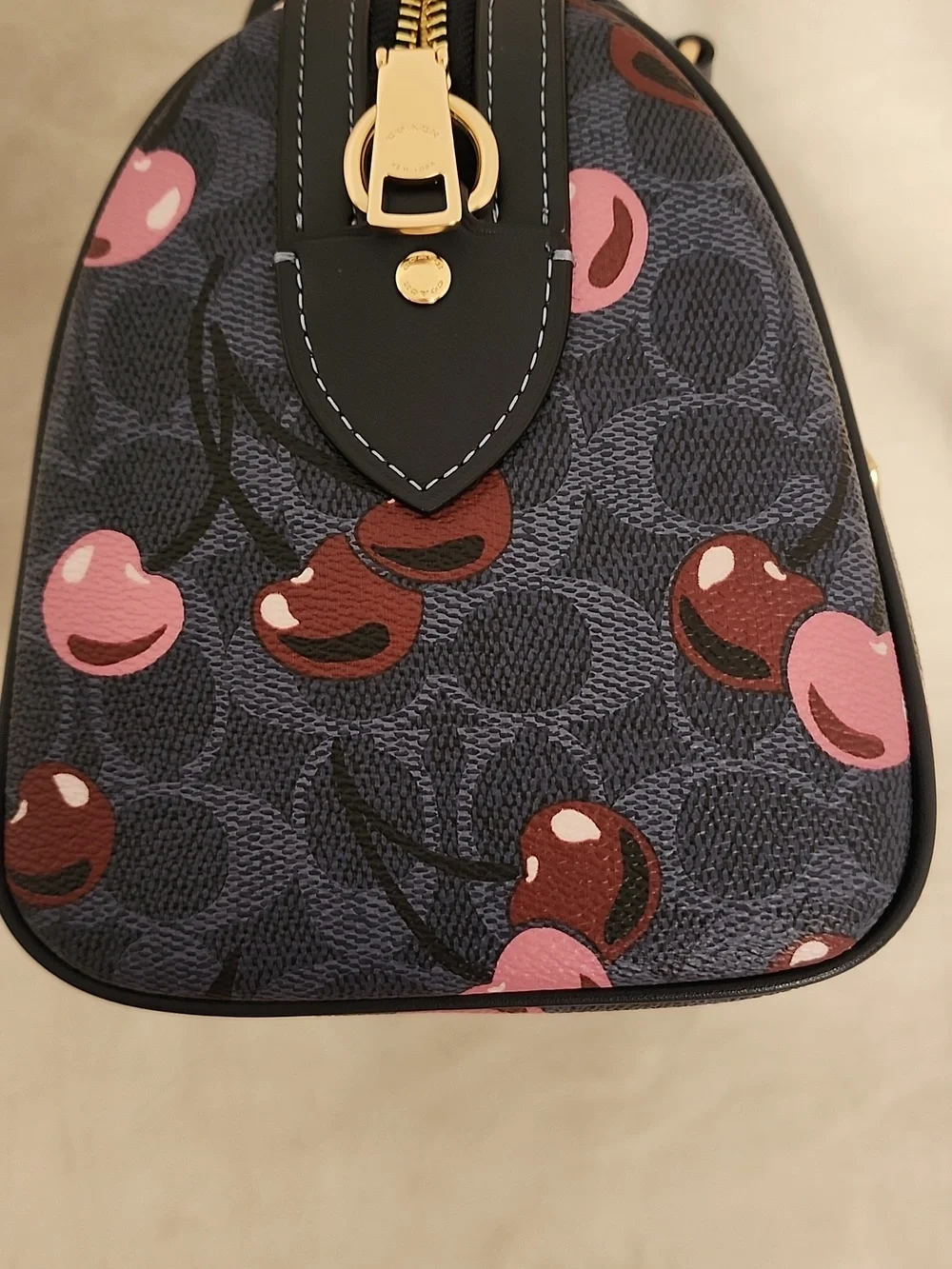 Coach Denim Signature Cherry Print Satchel - Picture 5 of 6